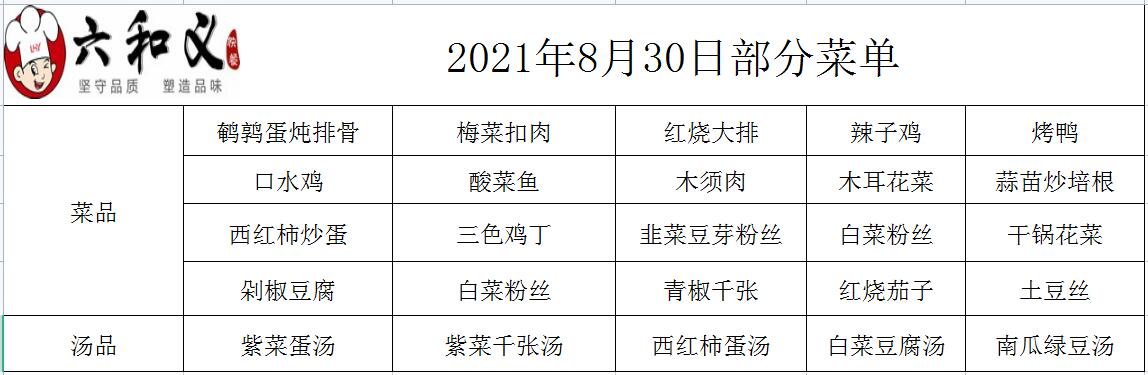 2021年8月30日部分菜单展示