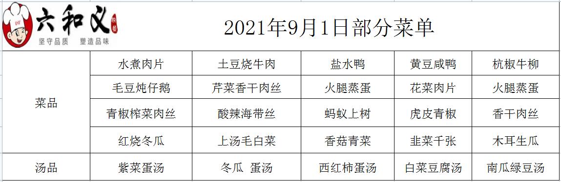 2021年9月1日部分菜单展示