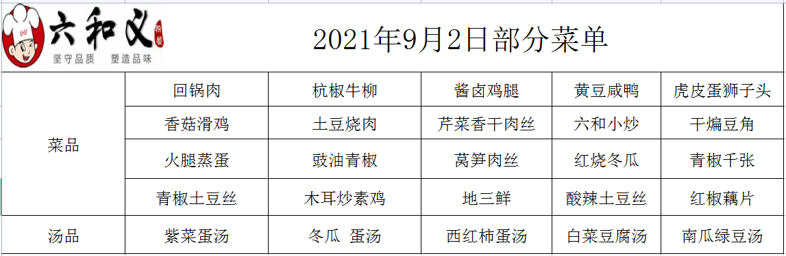2021年9月2日部分菜单展示