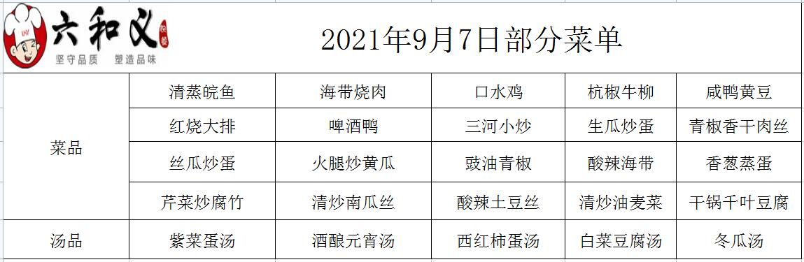 2021年9月7日部分菜单展示