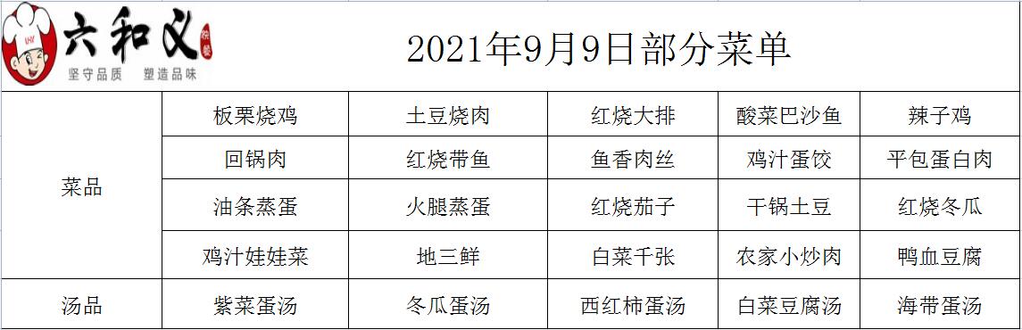 2021年9月9日部分菜单展示