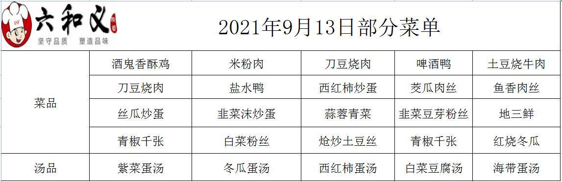 2021年9月13日部分菜单展示
