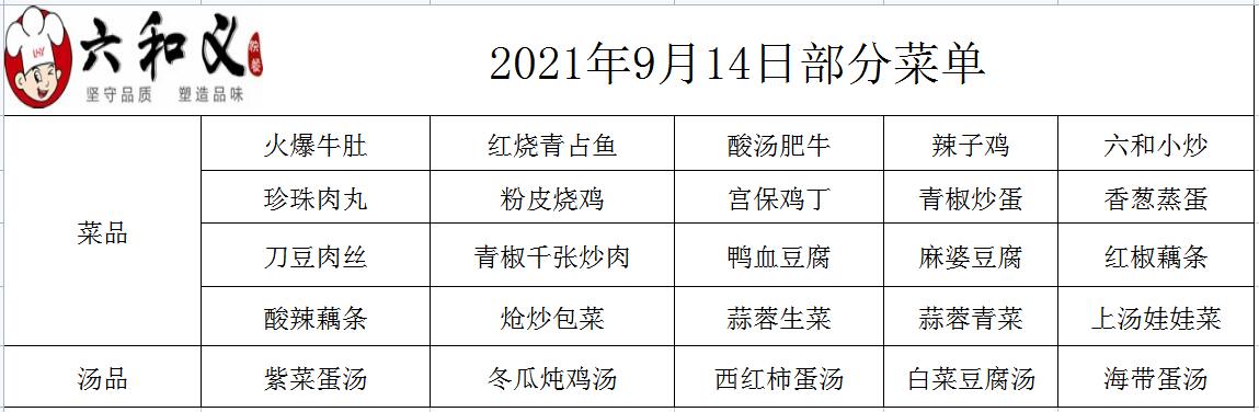 2021年9月14日部分菜单展示