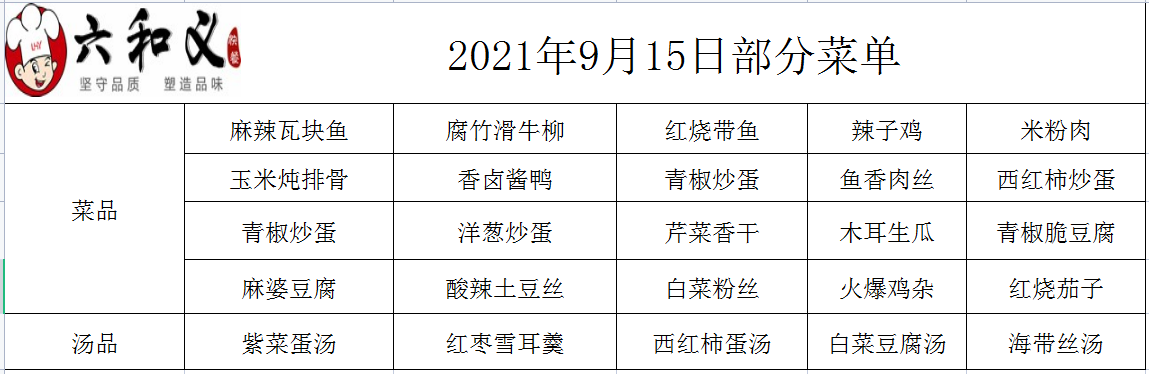 2021年9月15日部分菜单展示