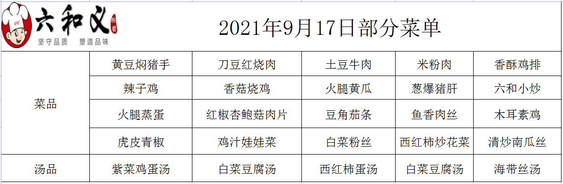 2021年9月17日部分菜单展示