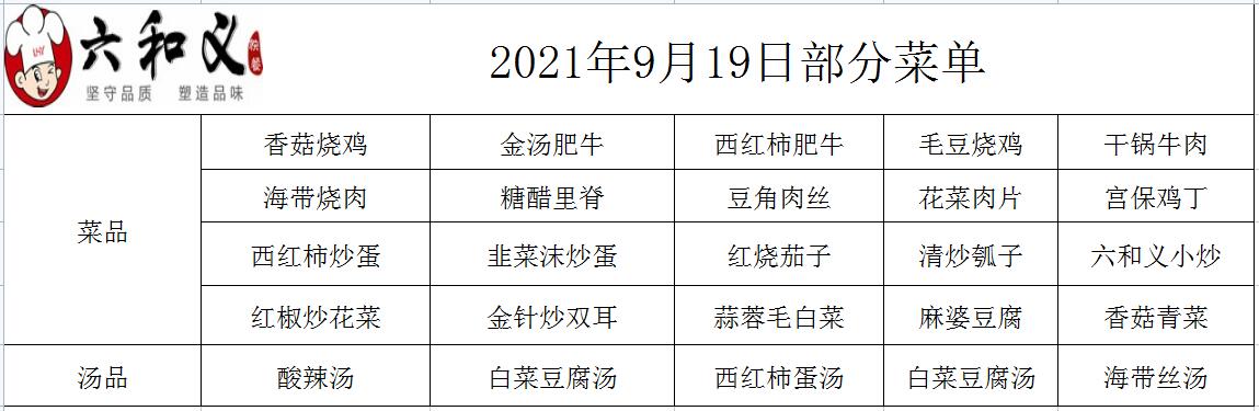 2021年9月19日部分菜单展示