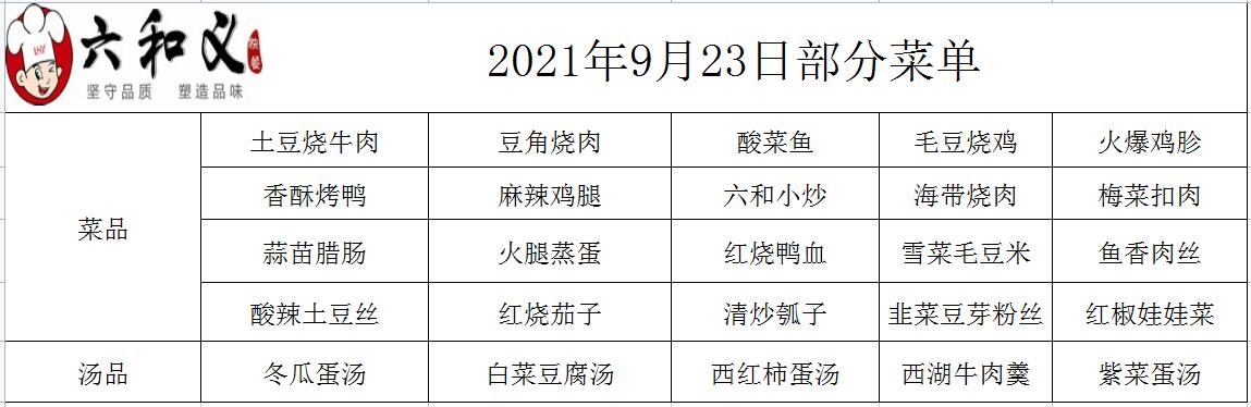 2021年9月23日部分菜单展示