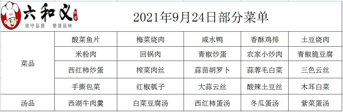 2021年9月24日部分菜单展示