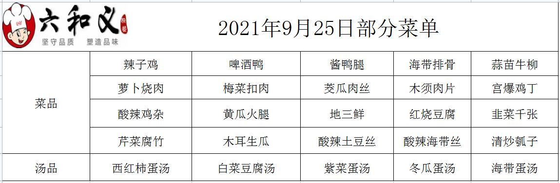2021年9月25日部分菜单展示