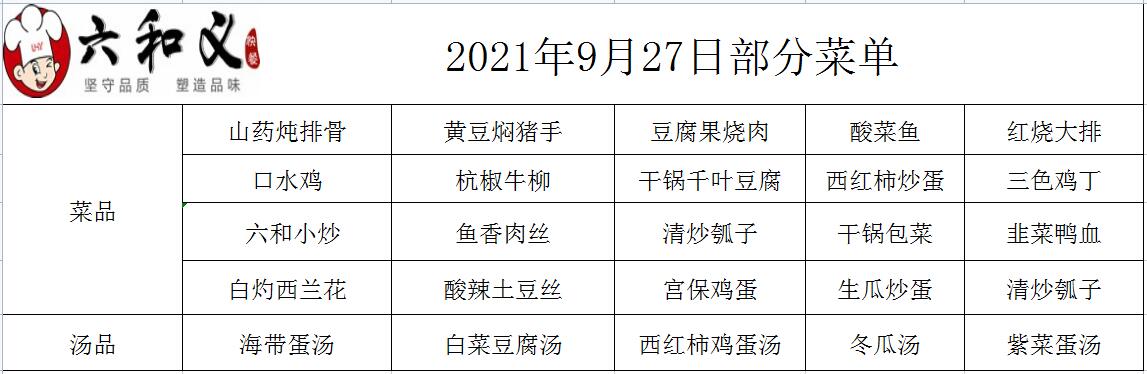 2021年9月27日部分菜单展示