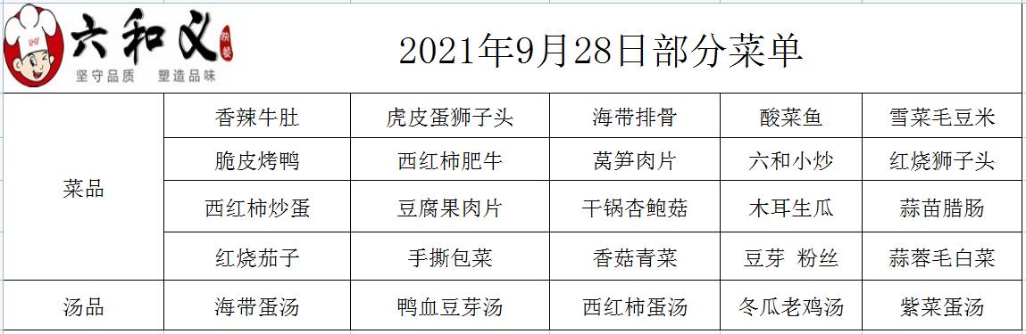 2021年9月28日部分菜单展示