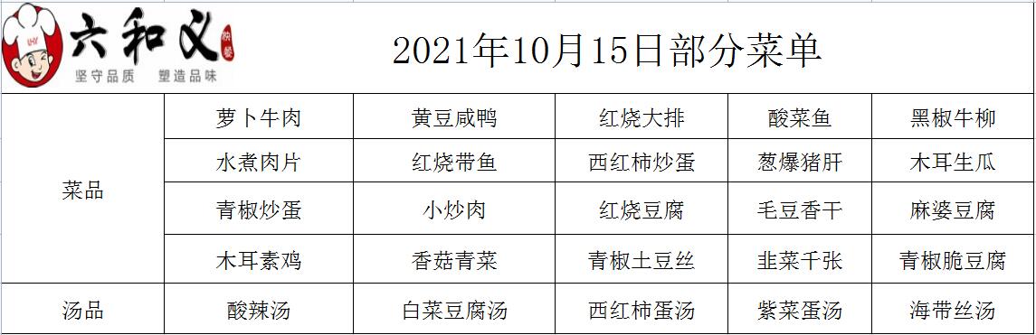 2021年10月15日部分菜单展示