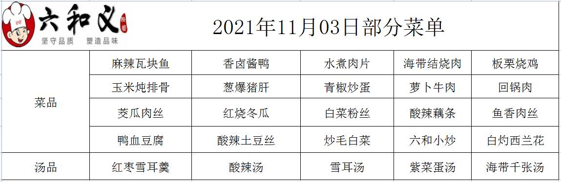 2021年11月03日部分菜单展示