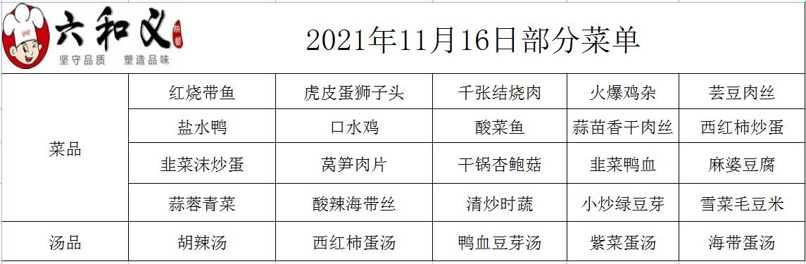 2021年11月16日部分菜单展示