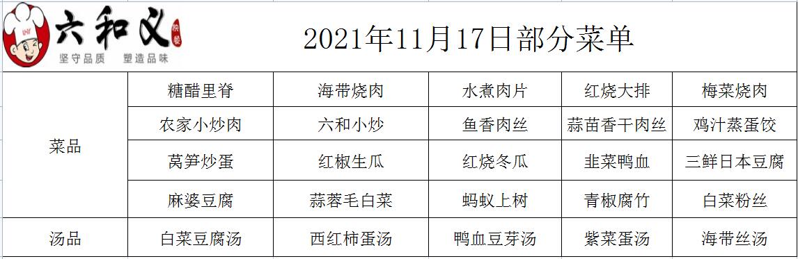2021年11月17日部分菜单展示